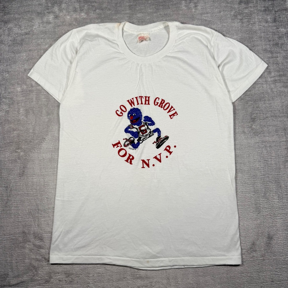 Grover Shirt Mens Medium White Vintage 1988 Sesame Street Single Stitch Sports